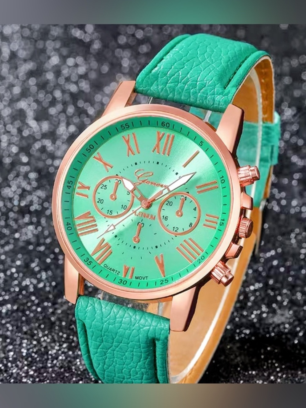 1-Watch wrist Light Green and Gold with Roman Numerals